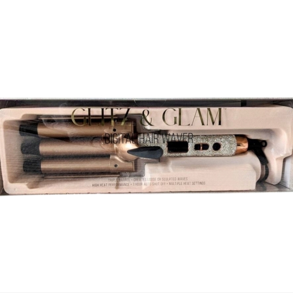🩶▪️Glitz & Glam▪️ Digital Hair Barrel Waver Silver Rhinestone glitter